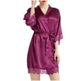 thumbnail image 1 of snilers Silk Robes for Women 3/4 Sleeve Satin Nightgown Bride Comfy Lightweight Sleepwear Short Lace Trim Kimono Bathrobe, 1 of 4