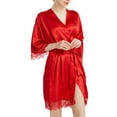 thumbnail image 1 of snilers Silk Robes for Women 3/4 Sleeve Satin Nightgown Bride Comfy Lightweight Sleepwear Short Lace Trim Kimono Bathrobe, 1 of 3