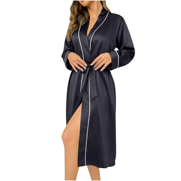 snilers Silk Robes for Women Casual Lightweight Long Sleeve Bathrobes Fall Winter Clothing Fashion Color Block Nightgowns Loungewear