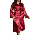 thumbnail image 1 of snilers Silk Robes for Women Loose Plus Size Loungewear Trendy Lightweight Satin Bathrobe V Neck Long Sleeve Nightgown, 1 of 5