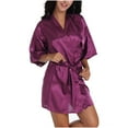 thumbnail image 1 of snilers Silk Robes for Women Satin Kimono Bathrobe Glitters Bridesmaid Letter Print Sleepwear Wedding Party 3/4 Sleeve Nightgown, 1 of 6