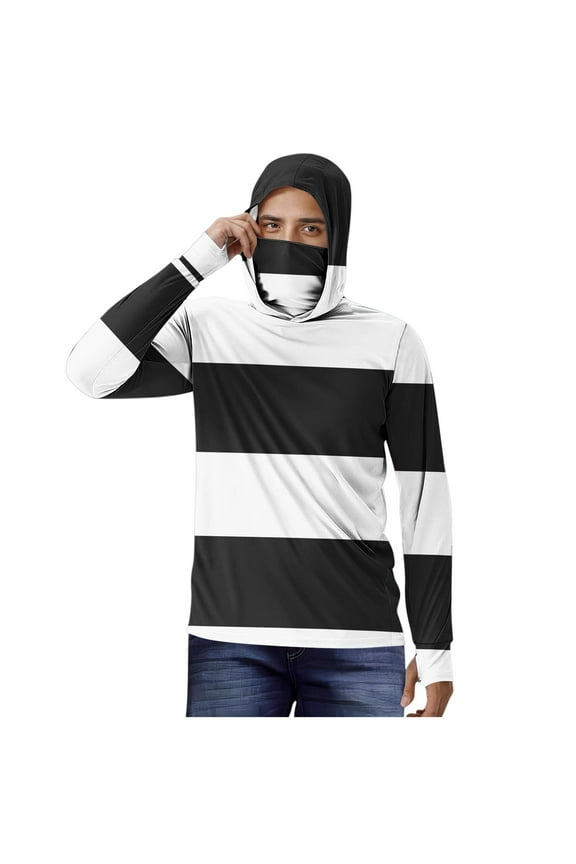 Sun Shirts for Men Plus Size Striped Sweatshirts Long Sleeve Shirt Hooded Tops Sun Protection Hoodie