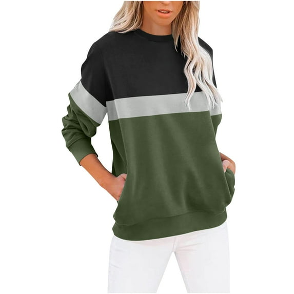 snilers Sweatshirts for Women Crewneck Long Sleeve Pullover Color Block Stylish Fall Sweatshirt Workout Athletic Tops with Pockets