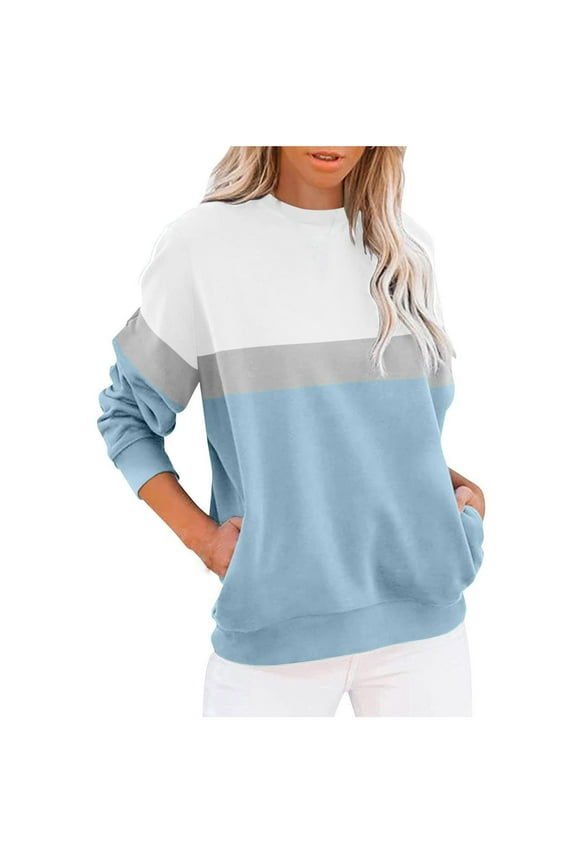 snilers Sweatshirts for Women Crewneck Long Sleeve Pullover Color Block Stylish Fall Sweatshirt Workout Athletic Tops with Pockets