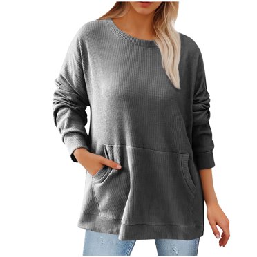 Women's Oversized Crewneck Sweatshirt - Casual Pullover Top With Side Split Design