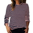 thumbnail image 1 of snilers T Shirts for Women Crewneck Long Sleeve Stripes Tee Relaxed Baggy Pullover Work Casual Beach Shirts Fall Tunic Athletic Tops, 1 of 6