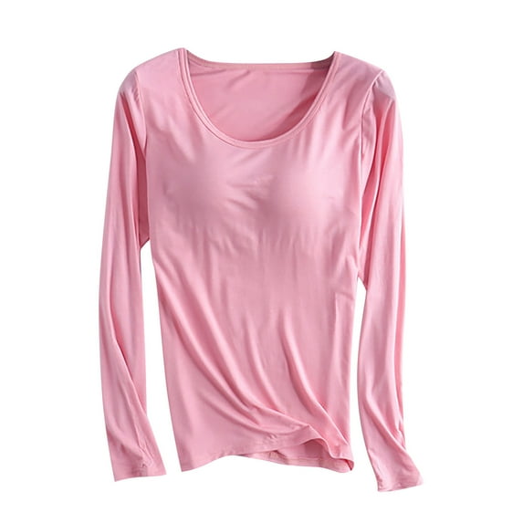 snilers T Shirts for Women Long Sleeve Crew Neck Nightgowns Solid Color Cozy Sleepwear with Chest Pad Relaxed Fit Sleeping Pullover