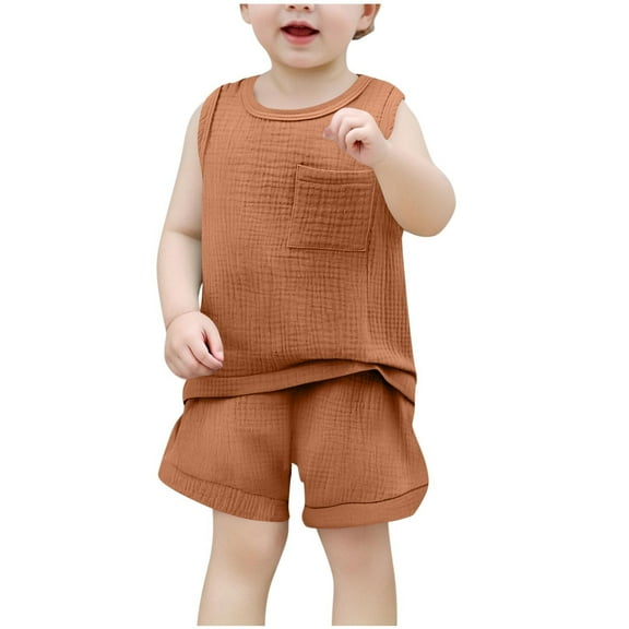 snilers Toddler Baby Boys Summer Outfits Loose Fitted 2 Piece Clothes Crew Neck Tank Tops Shorts Kids Clothing Set Size 6 Months-3 Years