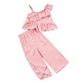 thumbnail image 1 of snilers Toddler Girls 2 Piece Outfits Summer Clothes Ruffle Trim Halter Wide Leg Pants Cute Clothing Set Size 1-6 Years, 1 of 7