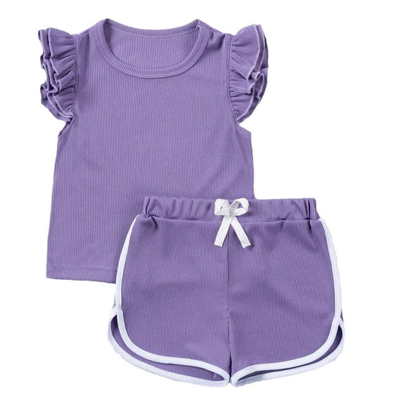 snilers Toddler Girls Clothes Athletic Short Sets Ruffle Ribbed Knit Tank Tops and Elastic Waist Shorts 2 Piece Set Summer Outfits Size 1-6 Years