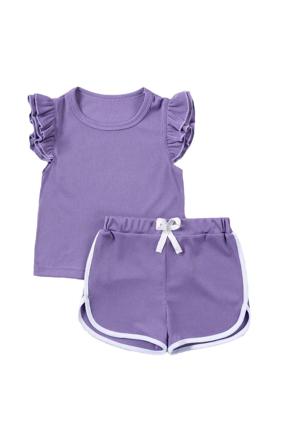 Toddler Girls Clothes Athletic Short Sets Ruffle Ribbed Knit Tank Tops and Elastic Waist Shorts 2 Piece Set Summer Outfits Size 1-6 Years