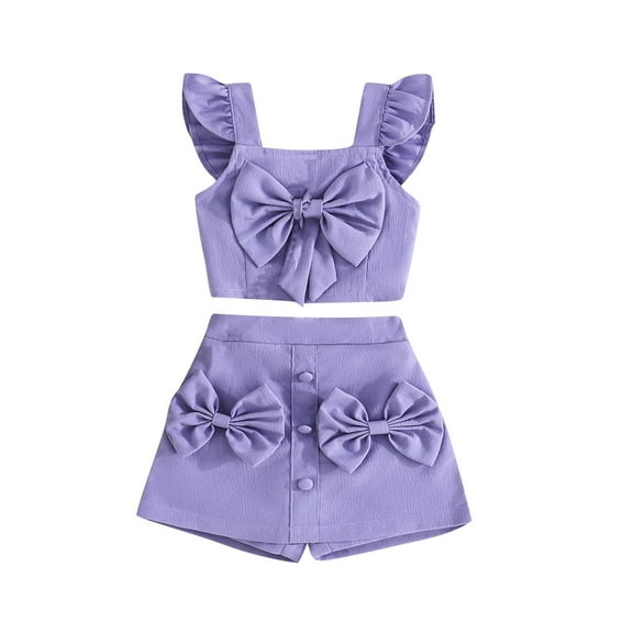 snilers Toddler Girls Clothes Cute Outfits 2 Piece Bow Ruffle Tank Tops Skirt Summer Clothing Sets Size 12 Months-6 Years