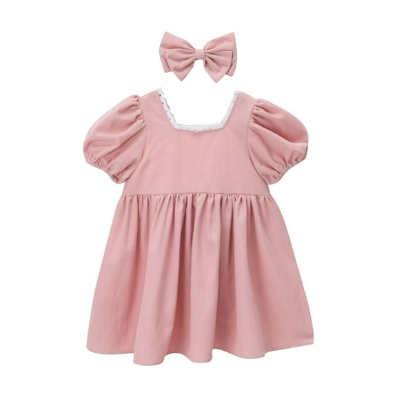 snilers Toddler Girls Dress Puff Sleeve Square Neck Summer Dresses A Line Swing Flared Beach Sundress Size 1-5 Yeras