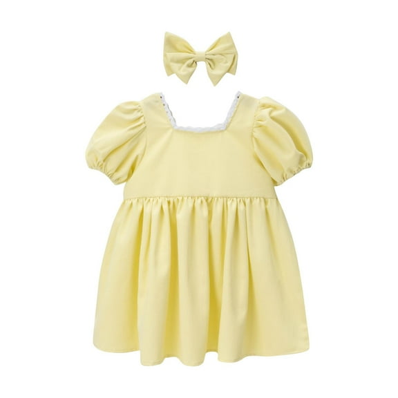 snilers Toddler Girls Dress Puff Sleeve Square Neck Summer Dresses A Line Swing Flared Beach Sundress Size 1-5 Yeras