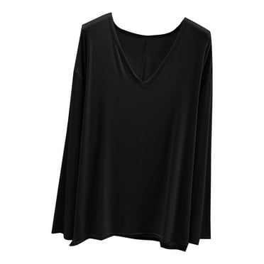 snilers Tops for Women Trendy Long Sleeve Deep V Neck Pullover Soft Cosy Pajama Top Solid Color Lightweight Sleep T Shirts