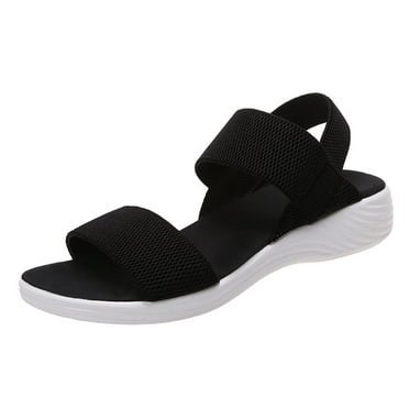 snilers Walking Sandals for Women Open Toes One Band Elastic Ankle Strap Flat Sandals Concise Summer Work Athletic Sandals