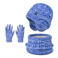 thumbnail image 1 of snilers Winter Hat for Kids Boys Girls Thickened Warm Gloves Ski Cap Scarf 3 Piece Outfits Soft Cozy Ribbed Knit Beanie with Earflaps Neck Warmer and Glove Set Size 6-13 Years, 1 of 2