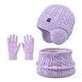 thumbnail image 1 of snilers Winter Hat for Kids Boys Girls Thickened Warm Gloves Ski Cap Scarf 3 Piece Outfits Soft Cozy Ribbed Knit Beanie with Earflaps Neck Warmer and Glove Set Size 6-13 Years, 1 of 2