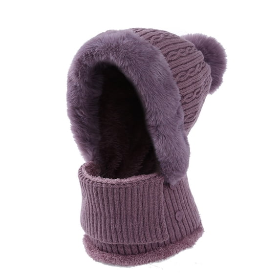 snilers Winter Hats for Women Christmas Fuzzy Faux Furs Warm Beanie Neck Warmer Fashion Solid Windproof Ribbed Knit Hat with Pompom for Skiing Climbing Hiking