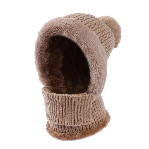 snilers Winter Hats for Women Christmas Fuzzy Faux Furs Warm Beanie Neck Warmer Fashion Solid Windproof Ribbed Knit Hat with Pompom for Skiing Climbing Hiking