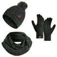 thumbnail image 1 of snilers Winter Hats for Women Fashion Pom-pom Kint Beanies Hats and Gloves Scarf 3 Piece Outfits Soft Comfy Warm Neck Warmer and Glove Ski Hat Set for Outdoor Cold Weather, 1 of 6