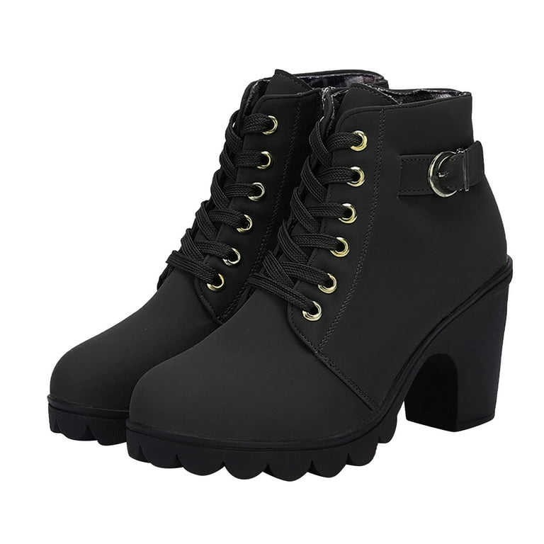 snilers Women Ankle Boots Chunky Block Heel Round Toe Booties Lace Up Retro Travel Comfortable Booties with Zipper Closed