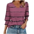 thumbnail image 1 of snilers Women Blouses 3/4 Length Sleeve Womens Tops Trendy Ruffle Smocked Shirts V Neck Striped Tunic Top, 1 of 4