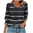 thumbnail image 1 of snilers Women Blouses 3/4 Length Sleeve Womens Tops Trendy Ruffle Smocked Shirts V Neck Striped Tunic Top, 1 of 4
