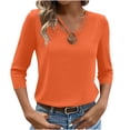 thumbnail image 1 of snilers Women Blouses Casual Cut Out Ring Keyhole Neck Tunic Tops Fashioh Solid Basic Tees 3/4 Sleeve T Shirts, 1 of 6