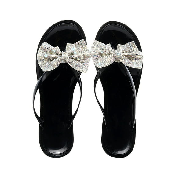 snilers Women's Flip Flops Trendy Rhinestone Embellished Bow Thong Sandals Slip on Summer Flsts Sandals Comfortable Beach Slides