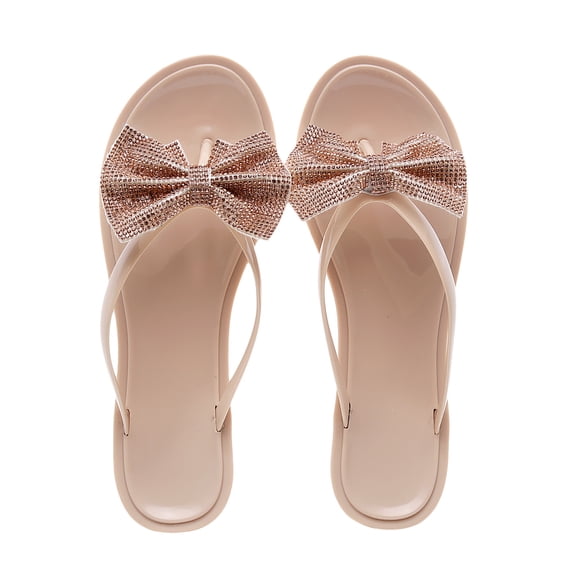 snilers Women's Flip Flops Trendy Rhinestone Embellished Bow Thong Sandals Slip on Summer Flsts Sandals Comfortable Beach Slides