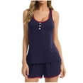 thumbnail image 1 of snilers Women's Pajama Short Set Soft Cami 2 Pieces Pjs Sets Henley Neck Tank Tops and Shorts Sleepwear Set Summer Outfits with Pockets, 1 of 4