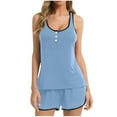 thumbnail image 1 of snilers Women's Pajama Short Set Soft Cami 2 Pieces Pjs Sets Henley Neck Tank Tops and Shorts Sleepwear Set Summer Outfits with Pockets, 1 of 4