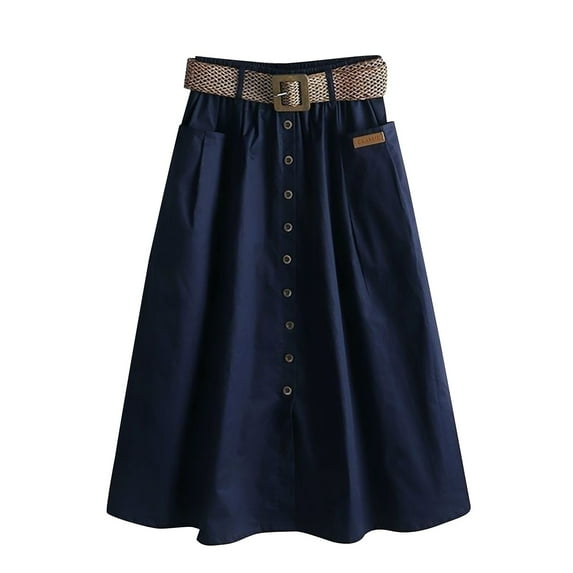 snilers Women's Pleated Skirt High Waist Single Breasted A Line Skirt Solid Color Elegant Work Casual Midi Skirt with Pocket 2024