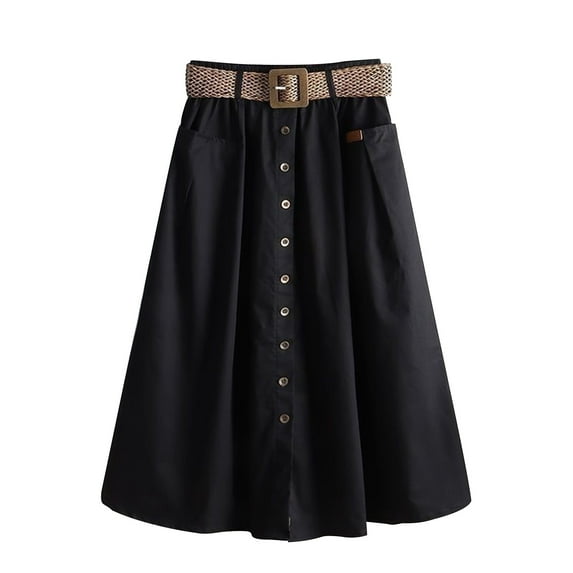 snilers Women's Pleated Skirt High Waist Single Breasted A Line Skirt Solid Color Elegant Work Casual Midi Skirt with Pocket 2024