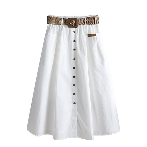 snilers Women's Pleated Skirt High Waist Single Breasted A Line Skirt Solid Color Elegant Work Casual Midi Skirt with Pocket 2024