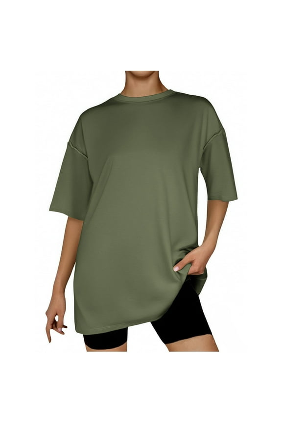 Women's T Shirts Half Sleeve Crew Neck Basic Tee Shirts Solid Color Baggy Work Active Cotton Tunic Tops Pair with Leggings