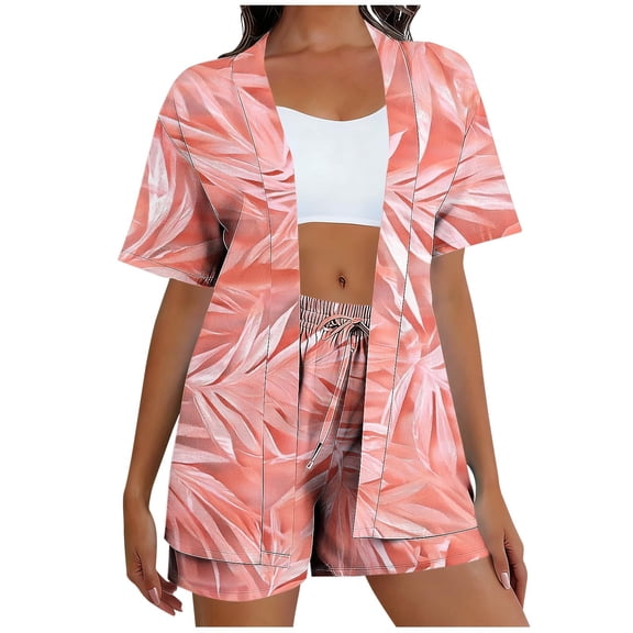 snilers Womens 2 Piece Hawaiian Vacation Outfits Tropical Print Short Sleeve Shirts and Shorts Beach Sets Resort Wear XXL