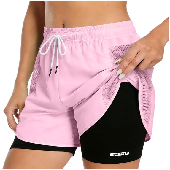 snilers Womens 2 in 1 Athletic Running Shorts Elastic High Waisted Drawstring Lightweight Workout Gym Shorts with Pockets M