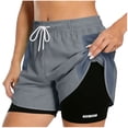 thumbnail image 1 of snilers Womens 2 in 1 Athletic Running Shorts Elastic High Waisted Drawstring Lightweight Workout Gym Shorts with Pockets XS, 1 of 8
