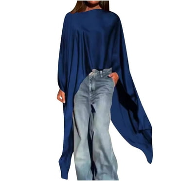 snilers Womens Blouses Fashion Irregular Hem Shirts Crewneck Long Tunic Tops Loose Flowy Pullover Poncho for Fall Winter