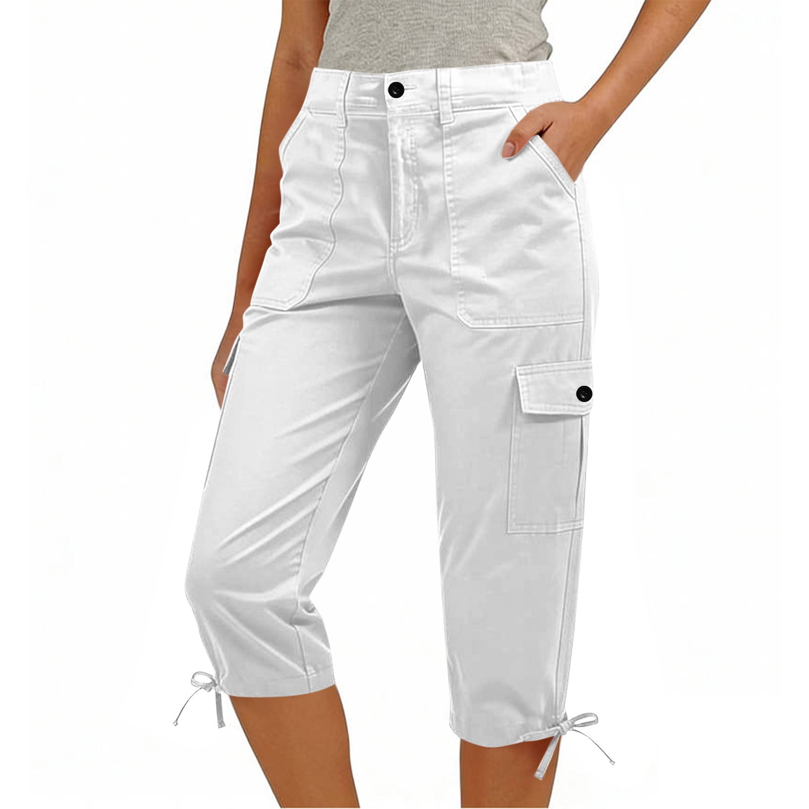 snilers Womens Cargo Capris Pants with Button Pockets Elastic Waist ...