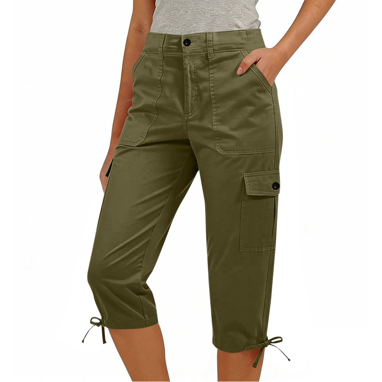 snilers Womens Cargo Capris Pants with Button Pockets Elastic Waist ...