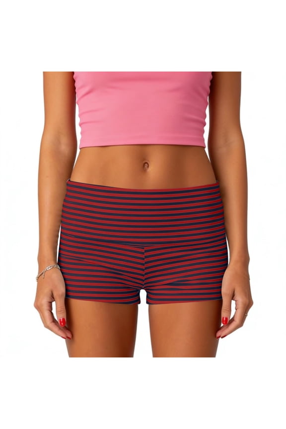 Womens Fold Over Shorts Y2K Striped Micro Mini Shorts Elastic Waist Lounge Pajama Bottoms Summer Yoga Athletic Short L