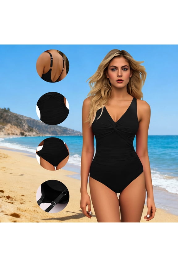 Womens One-Piece Swimsuit Slimming Bathing Suit with Built in Bra Backless Twist Front Padded Ruching Swimwear S-2XL