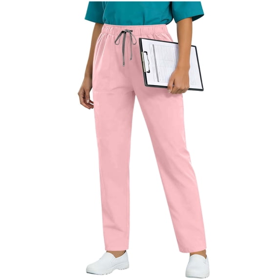 snilers Womens Scrub Pants Straight Leg Cargo Pant Workwear Elastic Waist Drawstring Stretch Medical Scrubs with Pockets XL