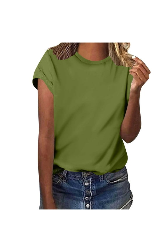 Womens Short Sleeve Shirts Crewneck Basic Tunic Tops Beach Casual Vacation Summer Blouses
