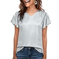 thumbnail image 1 of snilers Womens Silk Satin Shirt Summer Casual Ruffle Short Short Sleeve Basic Tees Business Casual Blouse V Neck Work Tops S-2XL, 1 of 8