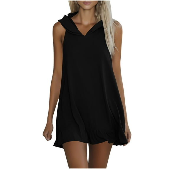 snilers Womens Sleeveless Hoodie Dress Summer Casual Ruffle Hem Tunic Tank Mini Dress Cute Beach Vacation Sundresses S-2XL