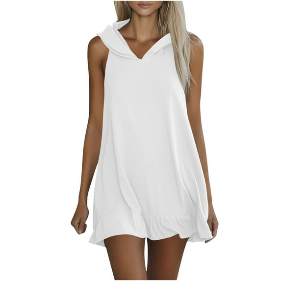 snilers Womens Sleeveless Hoodie Dress Summer Casual Ruffle Hem Tunic Tank Mini Dress Cute Beach Vacation Sundresses S-2XL